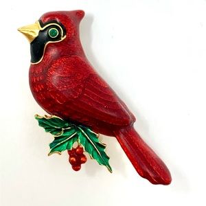 Joan Rivers Cardinal Bird HandPainted Flights Of Fancy Pin Brooch Retired